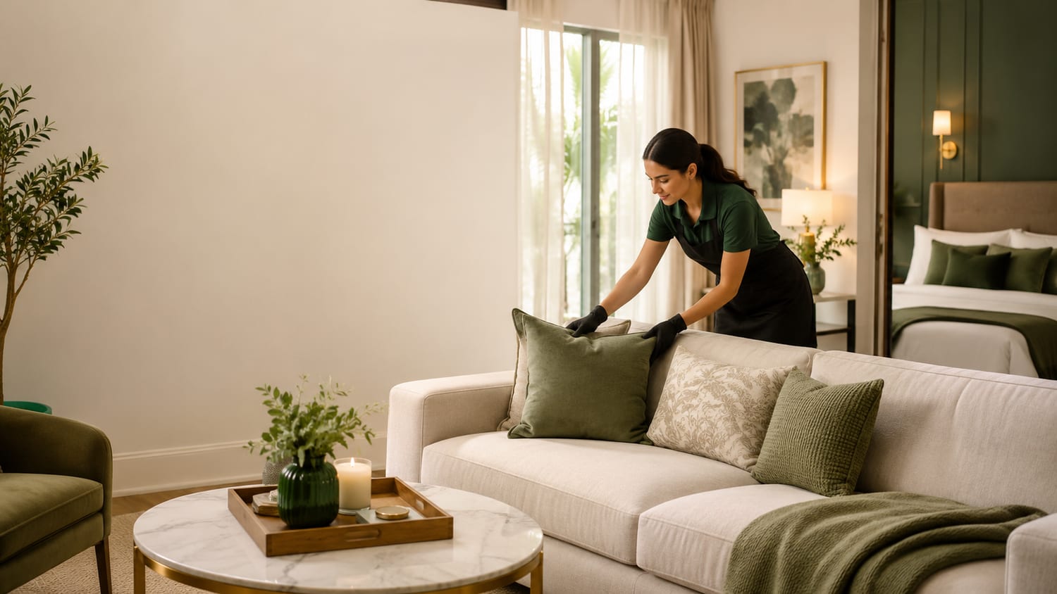 A SEMS cleaner staging a freshly reset, styled living room